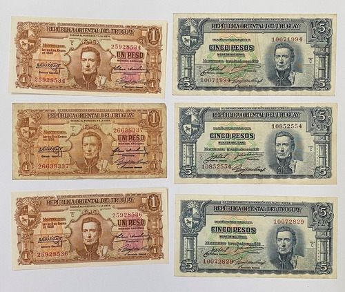 6 Billetes Uruguay  1  Y 5 Peso, Bl317