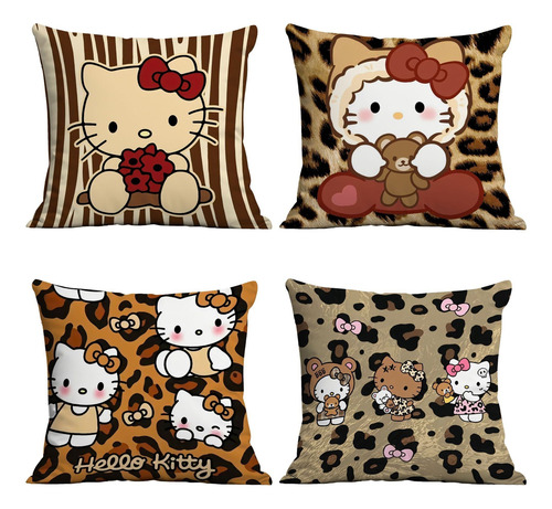 4 Conjuntos De Capas De Almofada, Estampa Hello Kitty