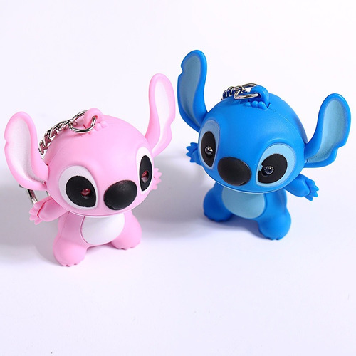 Chaveiro Stitch Figure com luz LED e som rosa
