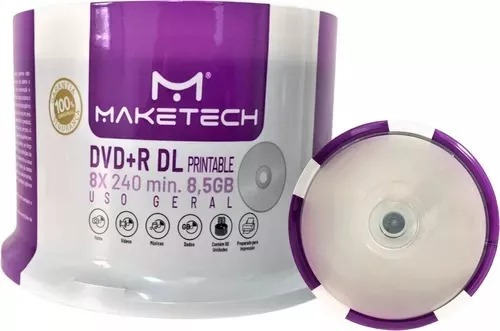 50 Unidades Dvd+r Dl Maketech 8.5gb 8x - Printable
