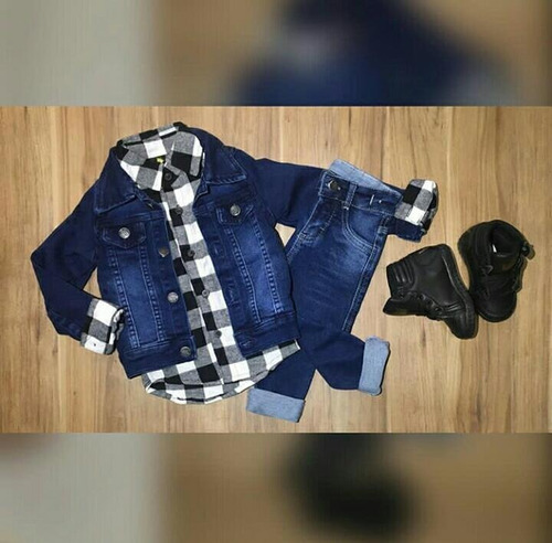 camisa xadrez com jaqueta jeans