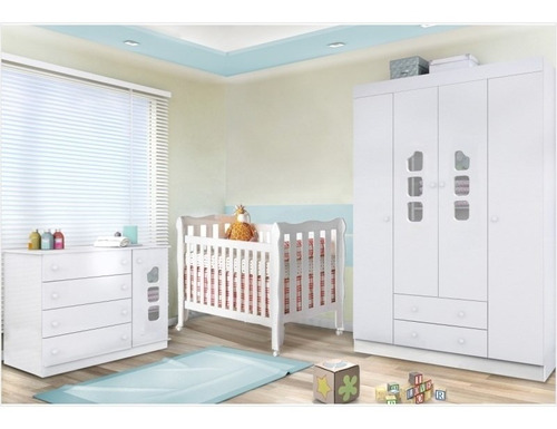 Quarto Infantil Livia Com Berço Lila Branco - Phoenix