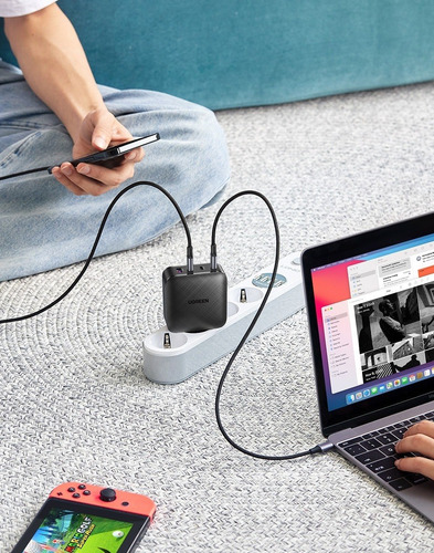 Imagen 5 de 10 de Cargador Macbook iPad Pro iPhone 12 Tipo C* 3 Usb 65w Ugreen