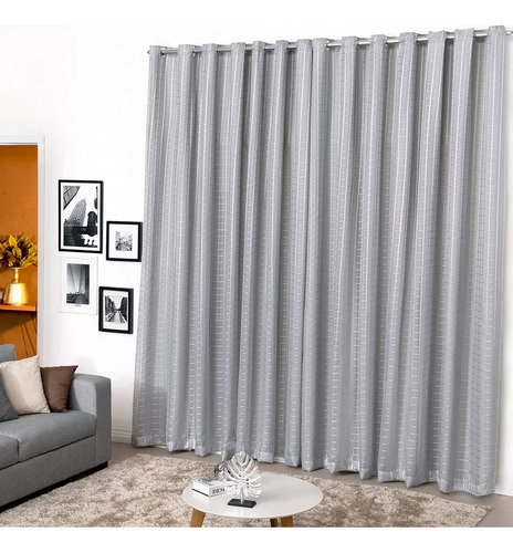 Cortina 3,00x2,80 Voil Xadrez Tecido Microfibra Quarto Sala Cinza