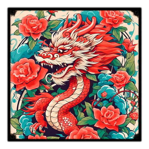 #413 - Cuadro Decorativo Vintage - Tattoo Dragon Japón Retro