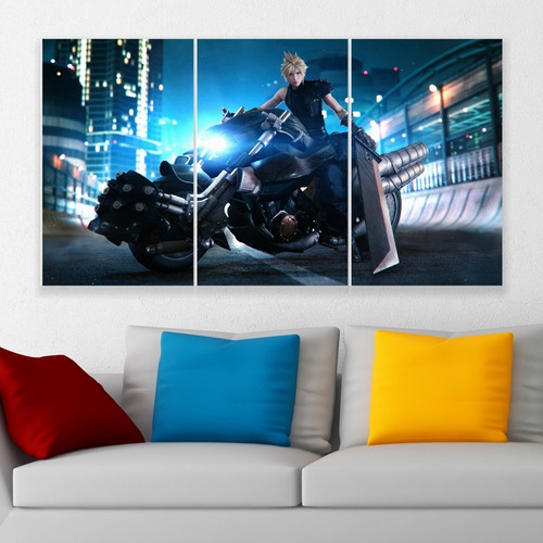 Cuadro Triptico Final Fantasy 7 Cloud Strife Moto Canvas Art