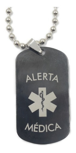 Imagen 1 de 4 de Placa Militar Negra Alerta Medica Con Láser Personalizada