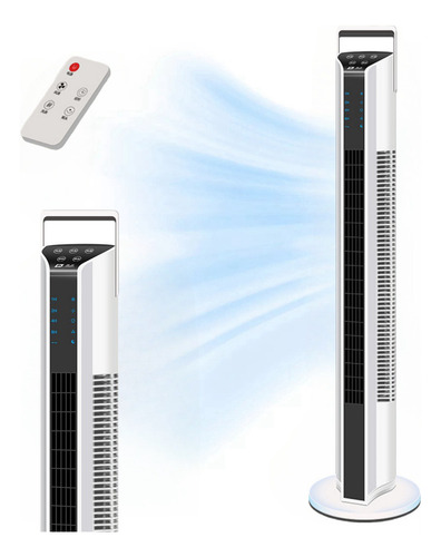 Ventilador De Torre Silencioso Giratorio Con Control Remoto Estructura Blanco Aspas Negro Diámetro 18 Cm Frecuencia 50 Material De Las Aspas Plástico