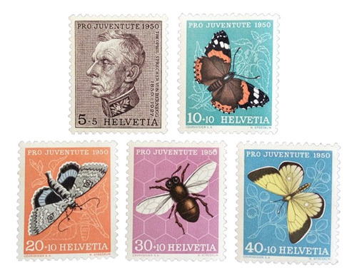 Suiza Mariposas, Serie Sc B196-200 Pro Juv 1950 Nueva L15796