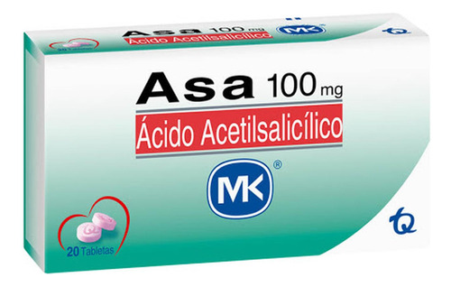 Asa Ácido Acetilsalicílico 100 Mg Mk Caja X 20 Tabletas