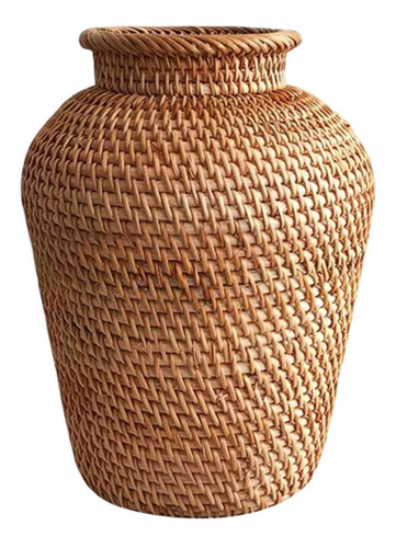 Jarrón Retro Tejido De Ratán Para Maceta Seca