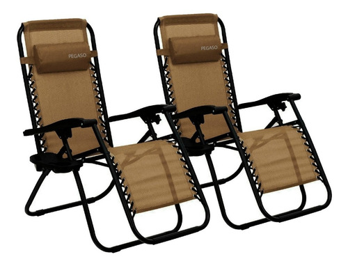 Set De2 Silla Camastro Plegable Gravedad 0+porta Vaso Pegaso Color Marrón