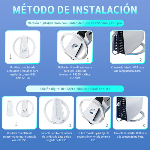Soporte Vertical Para Ps5/ps5 Slim Usb Accesorios Base Luz