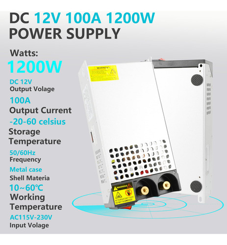 Fuente De Alimentación Vixkpirr Dc 12v 100a 1200w Con Ventil