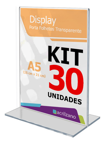 30 Displays T 15x21 A5 Acrílico Para Mesa Avisos Cardápios