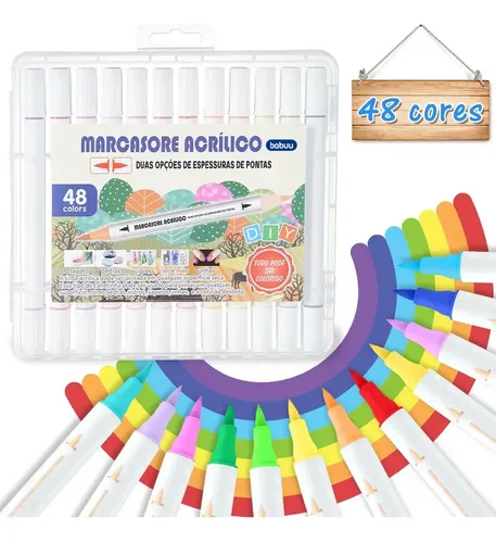 Kit 48 Canetas Marcador Acrílico Permanente Colorida Brush