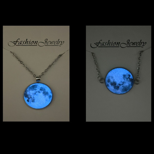 Collar + Brazalete Luna Llena Brilla En La Obscuridad Azul