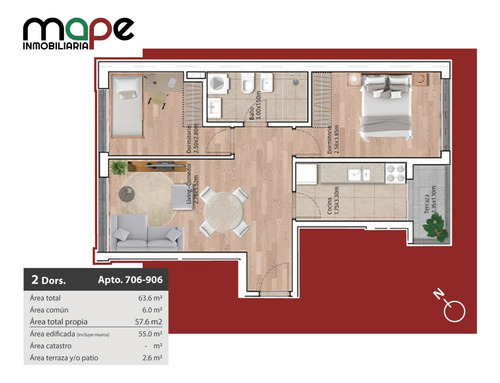 Imagen 11 de 11 de Apartamento En Venta, 57.6 M2 En Barrio La Blanqueada