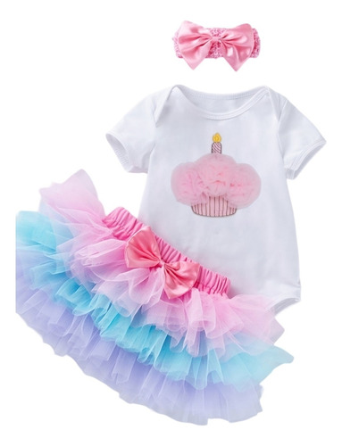 Conjunto Para Bebés 3 Piezas Body + Tutu + Diadema Cumpleaño