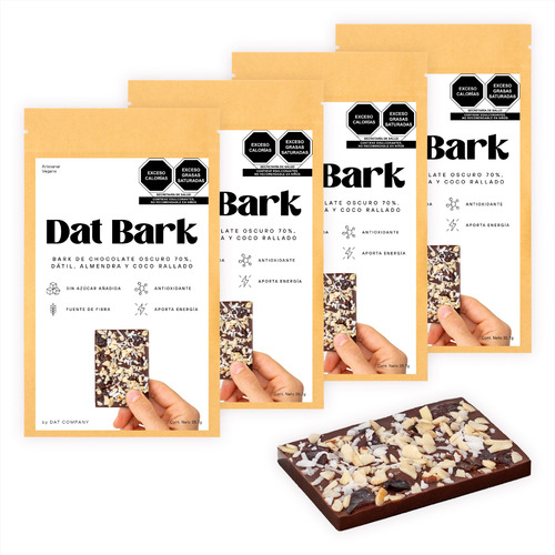 Dat Bark, Chocolate Oscuro, Dátil, Almendra, Coco 4 Pack