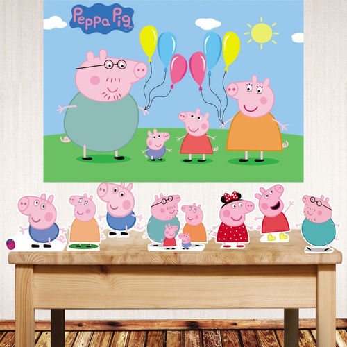 Kit Displays De Mesa + Painel De Festa Peppa Pig