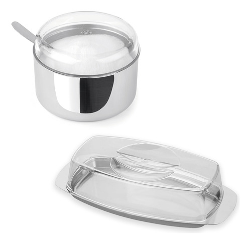 Kit Açucareiro Colher Manteigueira Inox Multiuso Condimentos