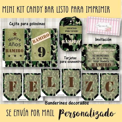 Candy Bar Mini Kit Imprimible Camuflado Mod.1 Cumpleaños