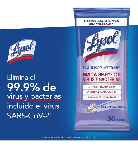 Lysol Toallitas Desinfectantes Brisa De La Mañana X 36 Un