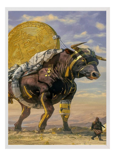 Cuadro Blanco 33x48cm Tx Bitcoin Toro Tauro Cripto Art