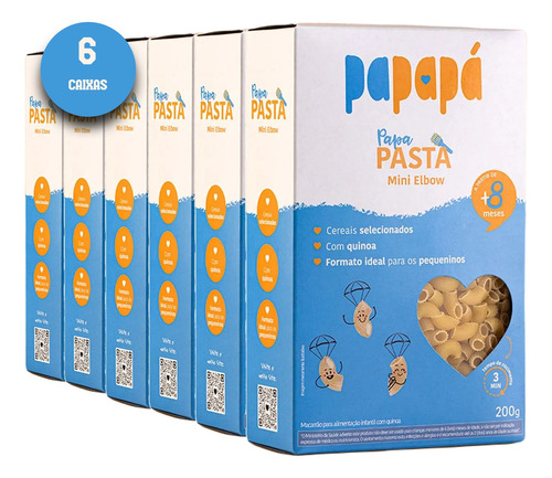 Kit 6 Macarrão Infantil Mini Elbow C/ Quinoa Papapá 200g