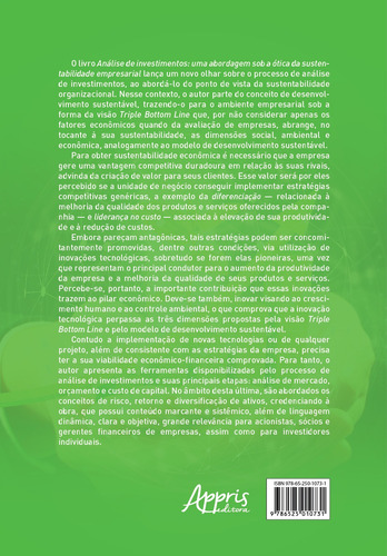 Análise de investimentos: Uma Abordagem Sob a Ótica da Sustentabilidade Empresarial, de Júnior, Izidro Soares Barreiro. Editorial Appris Editora e Livraria Eireli - ME, capa mole em português, 2021