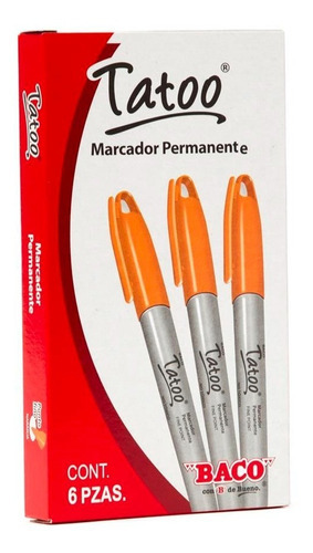 C/6 Marcador Permanente Tatoo P/fino Naranja - Baco Mr16 /v