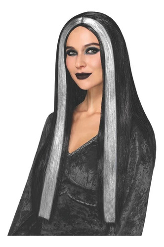 Peruca Morticia Familia Addams Cosplay Fantasia Halloween Tonalidade Preto