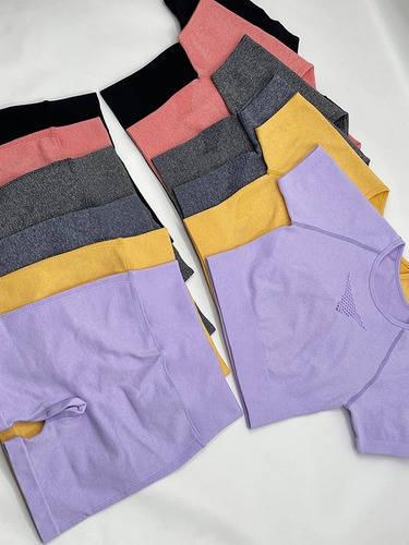 Imagen 10 de 10 de Short Frunce Calza Corta + Top Remera Sin Costura 6032