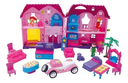 Kit Casinha de Boneca Plástico Infantil Barata 15 Peças com Luz e