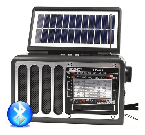 Caixa Som Rádio Am Fm Sw Portátil Bluetooth  Painel Solar 