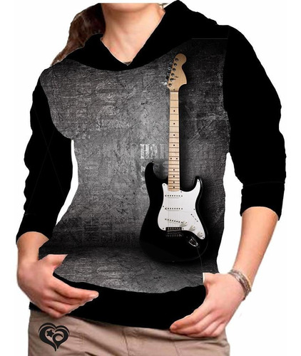 Moletom Do Rock N Roll Feminino Guitarra Blusa Casaco Cinza