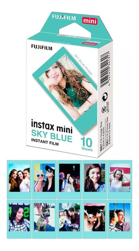 Filme Instax Mini Sky Blue Borda Azul Com 10 Fotos Fujifilm