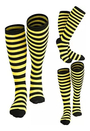 Medias Algodón Socks Abeja Rayas Negro Amarillo