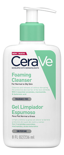 Gel Limpiador Espumoso Cerave Piel Normal A Grasa 236 Ml