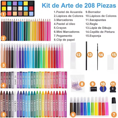 Colores Lápices Kit Dibujo 208pcs, Set De Arte Profesional