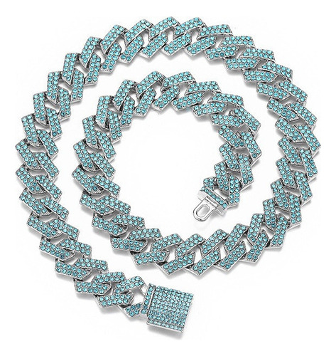 2025 Collar De Eslabones Cubanos De Cristal Azul Helado
