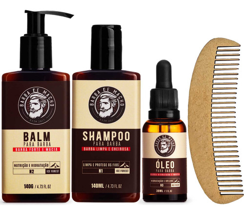 Kit Cuidados Barba Shampoo Balm Oleo E Pente Barba De Macho