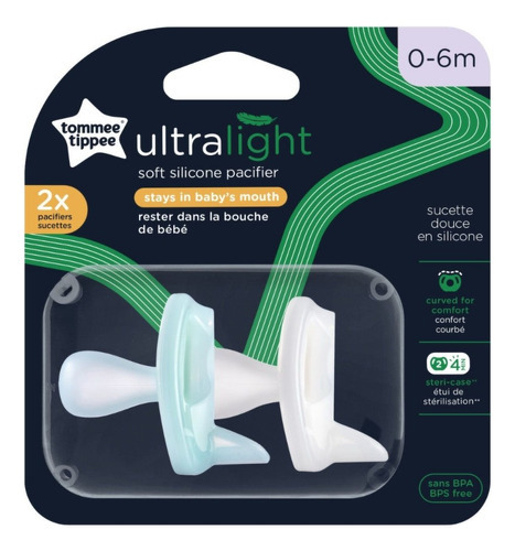 Chupones Ultra Light 0-6m Tommee Tippee Verde X 2 Período de edad 0-6 meses