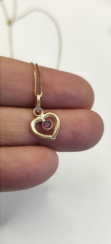 Imagen 2 de 2 de Cadena Mas Colgante Corazon Piedra Roja Oro 18 Kilates