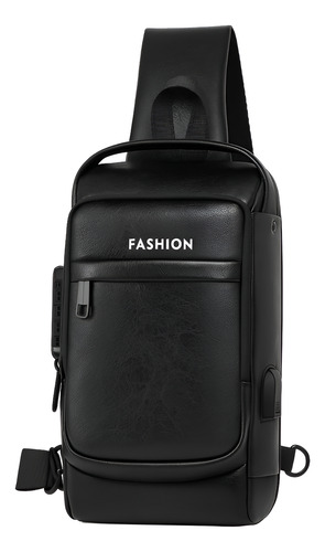 Mochila Pechera Cruzada Antirrobo + Impermeable + Usb Negro Lisa