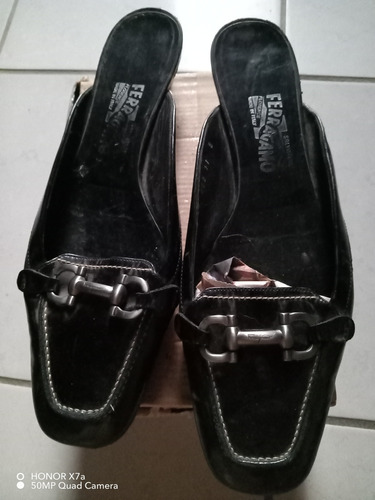 Zapatos Mulas Salvatore Ferragamo 11us Negras Con Hebilla 