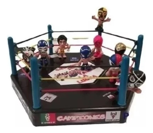 Luchadores Cabezones Mini 7 Cms Pack 5 Y Ring Profesional