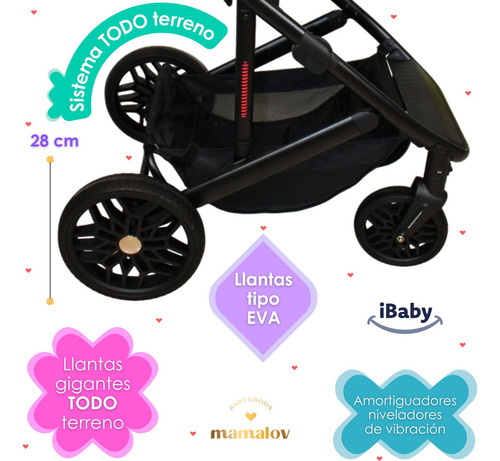 Carriola 4 En 1 Sistema De Viaje Todo Terreno Ibaby Cupra Color Rosa Chasis Negro
