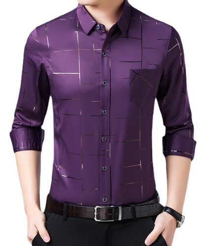 Camisas De Cuadros Hombre Moda Vestir Manga Larga Slim Fit